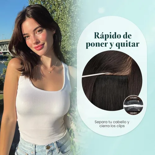 Vista 9 de 6 extensiones de cabello real con 6 clips, cabello ondulado de 10 pulgadas, color marrón oscuro