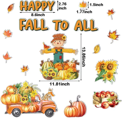 Vista 4 de Peryiter 17 imanes para puerta de garaje, imanes de otoño, decoración de puerta de garaje, imán de otoño con girasoles, pavo, camión, calabazas