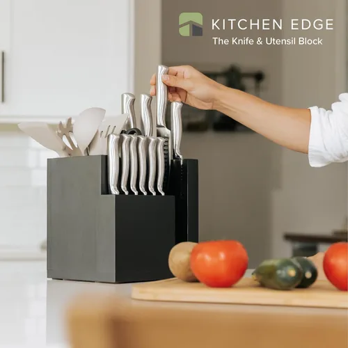 Vista 2 de KitchenEdge Bloque magnético de bambú para cuchillos y soporte para utensilios de cocina, almacenamiento elegante para cuchillos de chefs, cuchillos