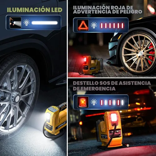 Vista 7 de Inflador de neumáticos inalámbrico, compresor de aire portátil, bomba de aire de neumáticos compatible con batería Dewalt de 20 V, bomba automática