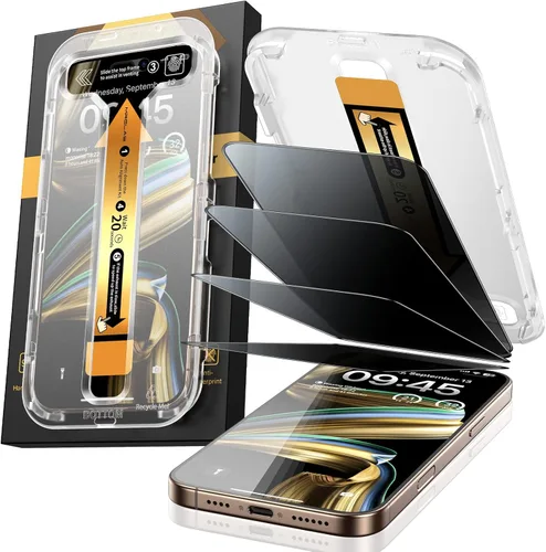 Vista 11 de MRGLAS TOP 9H+ - Paquete de 4 protectores de pantalla de vidrio para iPhone 12 Pro Max, protector de pantalla de privacidad con protector de lente