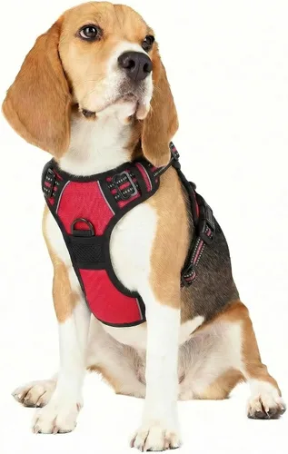 Vista 13 de Funfox Arnés para perro sin tirones, arnés ajustable para mascotas, color negro, S con asa, 2 clips para correa para caminar diariamente, fácil