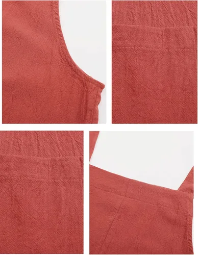 Vista 4 de Flygo Overol casual de verano de algodón para mujer, pierna ancha, holgado, con bolsillos