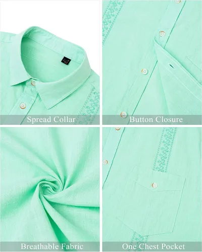 Vista 5 de J.VER Camisas de algodón y lino para hombre, de manga larga, casual, con botones, elegantes camisetas de playa con bolsillo
