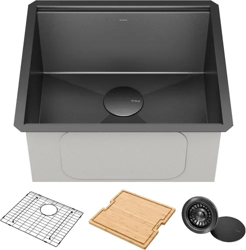 Vista 13 de KRAUS Kore KWU1101-17-PGM - Fregadero de cocina con estación de trabajo de 17 pulgadas con cuenco individual en PVD, de acero inoxidable de calibre