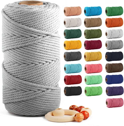 Vista 61 de ZUEXT Cordón de algodón para macramé de 4 mm x 500 m, ZUEXT Cordones trenzados naturales hechos a mano en verde manzana de 4 hebras, cuerda de lana