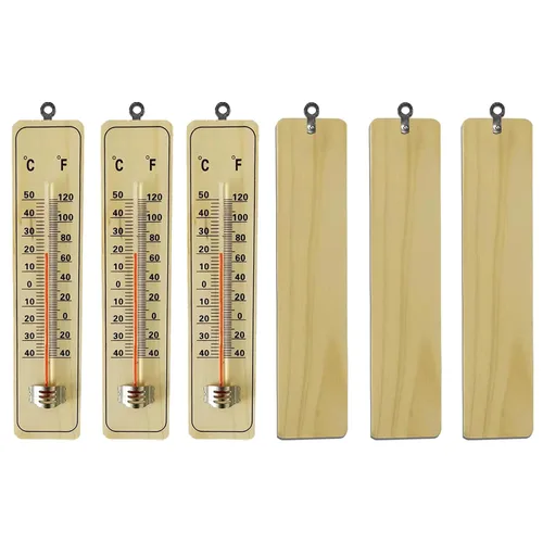 Vista 9 de Termómetro de madera para interiores, juego de 6 termómetros para exteriores, termómetros meteorológicos, termómetro de madera con doble escala, ℉