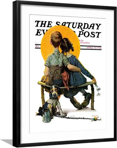 Vista 17 de ART.COM Norman Rockwell - Cubierta para poste de pared con estampado giclée Little Spooners or Sunset Saturday Evening Post, 24 de abril de 1926