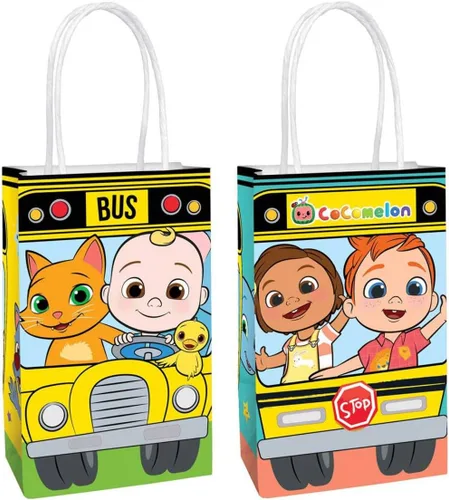 Vista 3 de Bolsas de papel kraft impresas – 5.25 x 8.5 x 3.25 pulgadas, 8 piezas – perfectas para fiestas, regalos y golosinas, Baby Shark