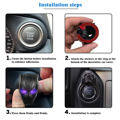 Vista 4 de Anillo de botón de arranque y parada de encendido del motor de coche, cubierta protectora universal anti arañazos decorativos