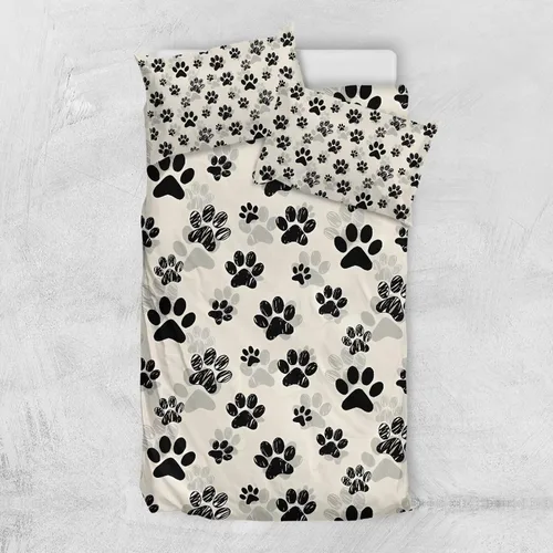 Vista 2 de Juego de funda de edredón con diseño de pata de perro, diseño de pata de cachorro, color beige, con 2 fundas de almohada