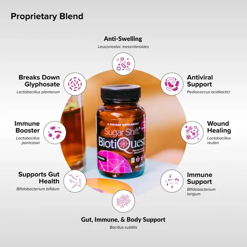 Vista 3 de BiotiQuest Probiótico Sugar Shift Ayuda a disminuir los antojos de azúcar y carbohidratos y apoya el equilibrio digestivo 22 mil millones de UFC