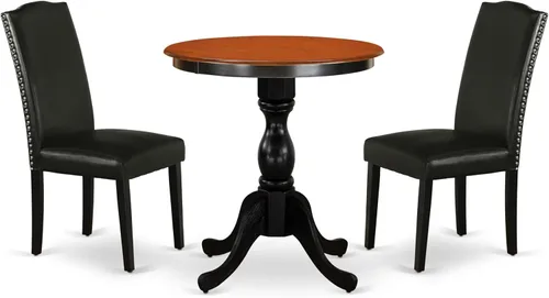Vista 13 de East West Furniture ESEN3-BCH-20 - Juego de mesa y sillas de cocina de 3 piezas contiene una mesa redonda de comedor con pedestal y 2 sillas Parsons
