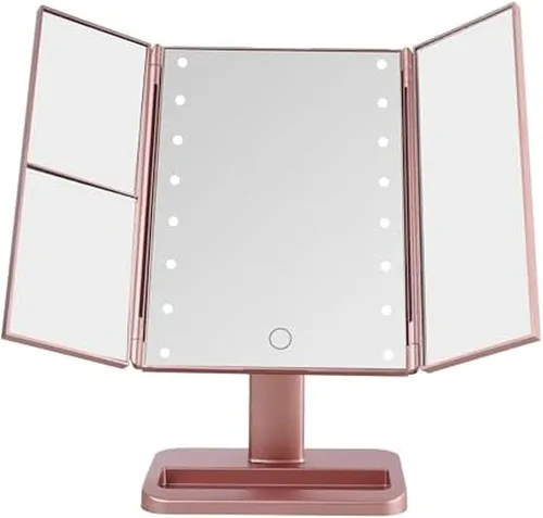 Vista 8 de MELANNCO Elements - Espejo de tocador LED de tres pliegues, 3 aumentos y luces LED regulables, negro, 7.09 x 4.69 x 11.61 pulgadas