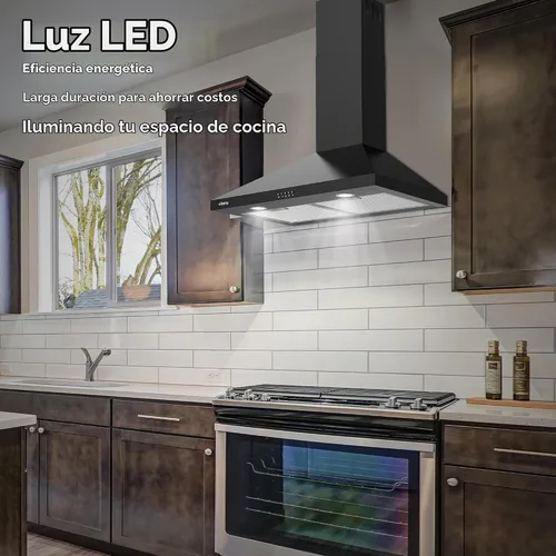 Vista 4 de CIARRA Campana extractora negra de montaje en pared de 30 pulgadas, 550 CFM, campana de ventilación con 2 luces LED para cocina, ventilador de 3