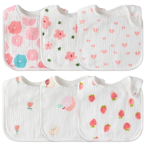 Vista 20 de Zainpe 6 piezas de baberos de algodón de muselina con broches para bebé con patrón de conejo, oso, oveja, pañuelos para babero suaves, absorbentes