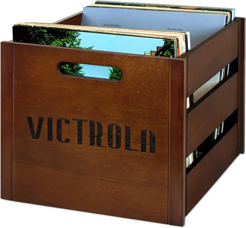 Vista 9 de Victrola Caja de discos de madera – Soporte de vinilo de mesa para álbum, montaje sin herramientas, capacidad para más de 50 discos, construcción