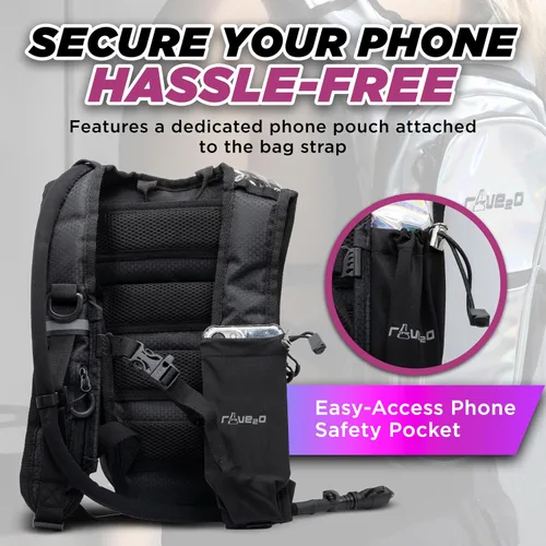 Vista 6 de Mochila de Hidratación Rave – Paquete de Hidratación Antirrobo para Festivales con Bolsa de 1.5L de TPU a Prueba de Fugas – Paquete de Agua Delgado