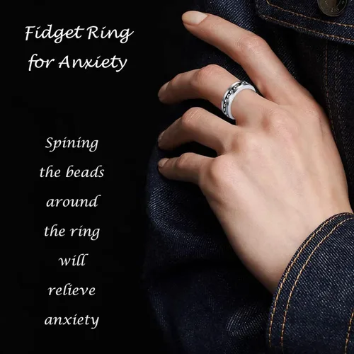 Vista 2 de Anillo antiansiedad para hombre anillos giratorios de acero inoxidable para aliviar el estrés