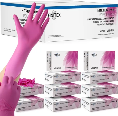 Vista 9 de FINITEX Nitrile Disposable Latex-Free 3.5mil Cleaning Food Cooking Gloves Rosa roja (grande 100)