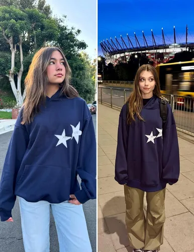 Vista 2 de Aelfric Eden Sudaderas con capucha Y2k con estampado de estrellas, de gran tamaño, con cuello redondo de los años 90, sudadera de manga larga
