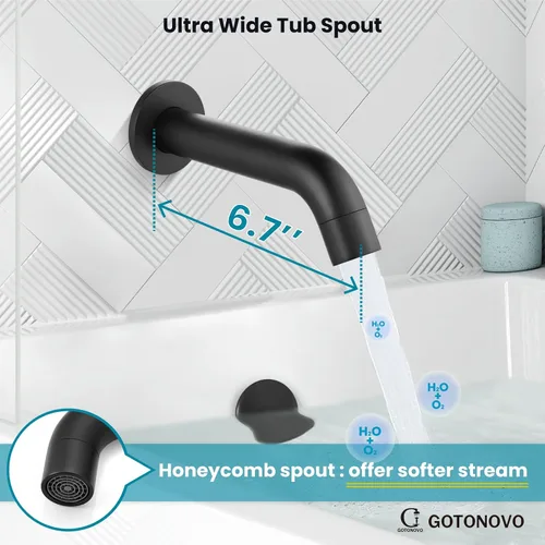 Vista 7 de gotonovo Juego de grifo de ducha para bañera con válvula, negro mate, mano