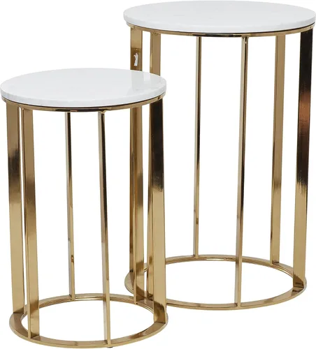 Vista 9 de Deco 79 Mesa auxiliar de metal con parte superior de mármol, juego de 2 mesas auxiliares de 24 pulgadas, 20 pulgadas de alto, dorado