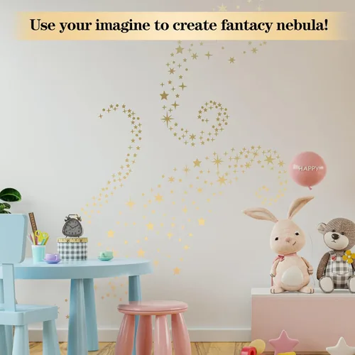 Vista 7 de Calcomanías de pared vintage con estrellas doradas, 5 hojas, 210 unidades, calcomanías con estrellas y puntos, calcomanías de arte de pared
