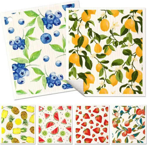 Vista 20 de Miss Adola 6 unidades de paños suecos para cocina - paños reutilizables para lavar platos, toallas de cocina absorbentes, lindas y divertidas, Bohemi