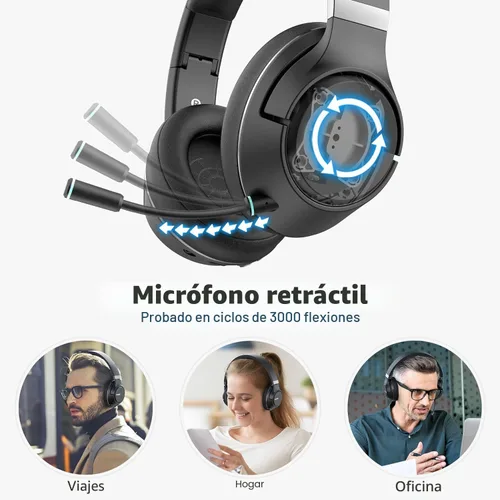 Vista 4 de H300 Auriculares inalámbricos Bluetooth con micrófono, auriculares sobre la oreja con dongle USB y función de silenciar, micrófono retráctil