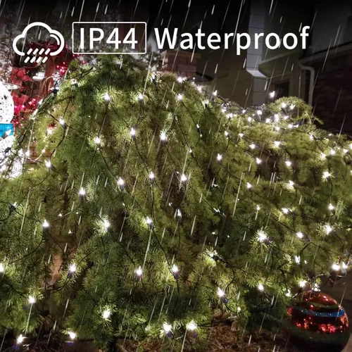 Vista 6 de LAMPHOME Red de luces LED de Navidad para exteriores, 150 luces LED de 6 x 4 pies, tira de luces de malla de hadas conectables al aire libre