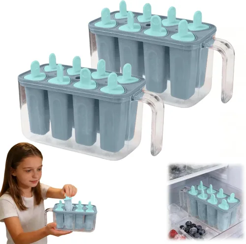 Vista 13 de Bandeja de molde para hacer paletas de hielo de 8 cavidades, moldes reutilizables para paletas de hielo, contenedor reutilizable de fácil liberación