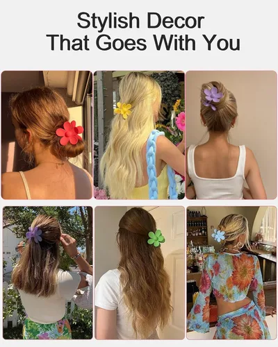 Vista 2 de 6 pinzas para el cabello de flores, pinzas grandes para cabello grueso, mate, antideslizantes, de sujeción fuerte, lindas pinzas de margarita