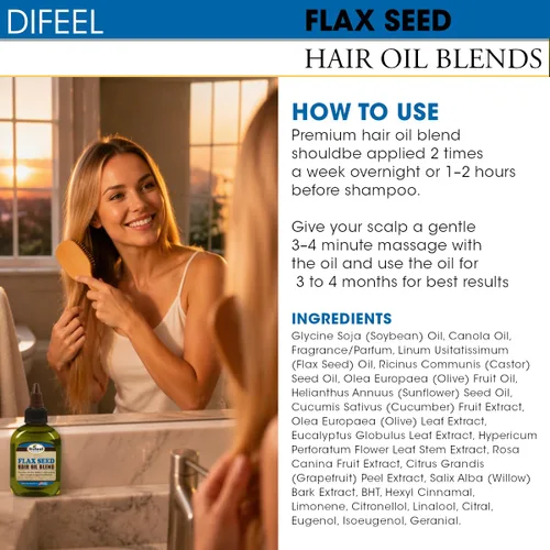 Vista 7 de Difeel Aceite natural prémium para el cabello, aceite capilar de semillas de lino, 2.5 onzas, tratamiento de aceite capilar fortalecedor e hidratante