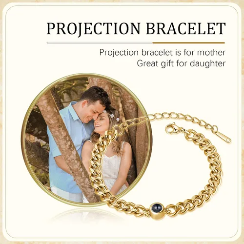 Vista 6 de Nameinhea Pulsera con imagen en el interior, pulsera personalizada de proyección de fotos, pulsera conmemorativa personalizada para mujeres, novia