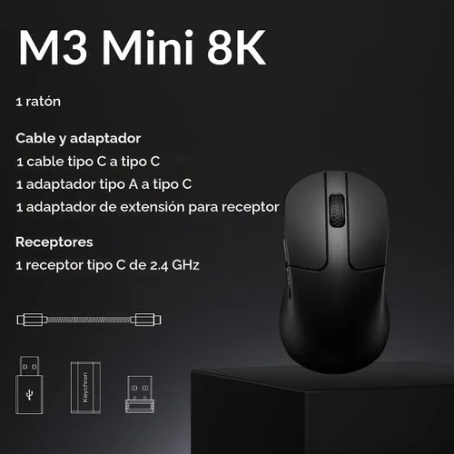 Vista 10 de Keychron M3 Mini 8K Ratón inalámbrico Bluetooth 5.3/2.4 GHz/Ratón óptico con cable, ultraligero de 55g programable con sensor PixArt 3950 hasta