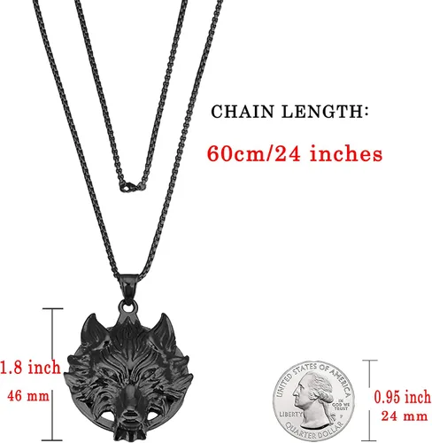 Vista 7 de YL Collar de lobo de acero inoxidable con colgante de cabeza de lobo para hombre de 18 quilates