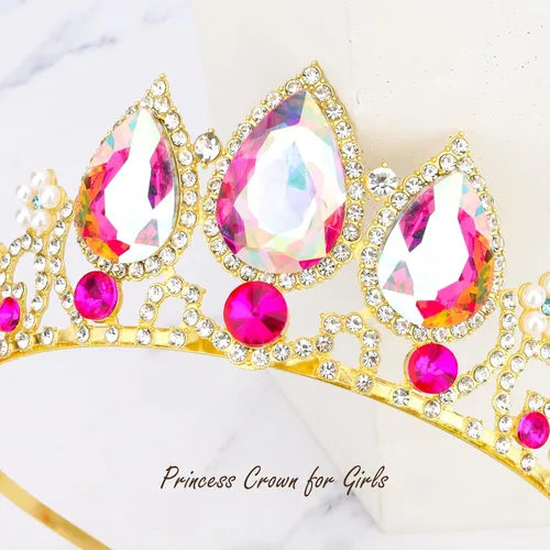 Vista 14 de CIEHER Rapunzel - Corona de princesa para niñas, diadema multicolor para fiesta de cumpleaños, cosplay de sirena