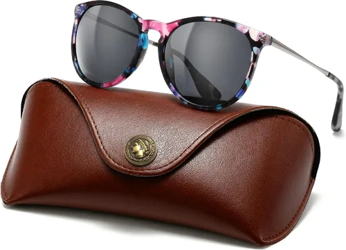 Vista 19 de SUNGAIT Gafas de sol redondas vintage prémium para mujeres y hombres Gradiente ámbar/marrón
