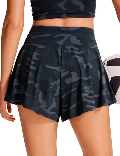 Vista 2 de CRZ YOGA Pantalones cortos de natación para mujer, pantalones cortos de playa de cintura alta, falda fluida, pantalones cortos de natación con forro