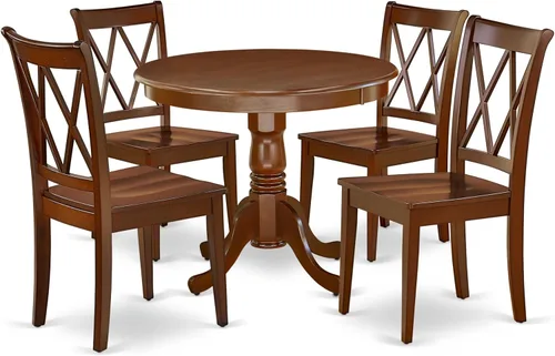 Vista 19 de East West Furniture ANCL3-LWH-W - Juego de mesa de cocina de 3 piezas para espacios pequeños contiene una mesa de comedor redonda con pedestal y 2