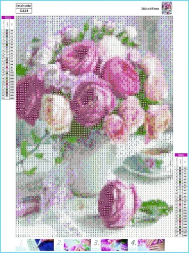 Vista 2 de Koikify Diamond Art - Kit de pintura de diamantes para adultos, diseño de rosas rosadas, manualidades para decoración de pared del hogar y regalo