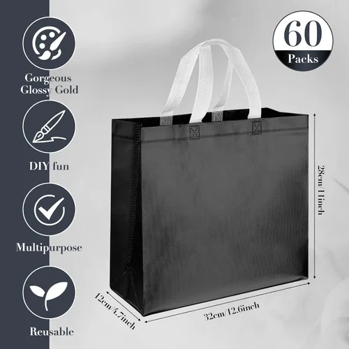Vista 4 de Eccliy 60 bolsas de regalo reutilizables con asas para dama de honor, boda, color negro