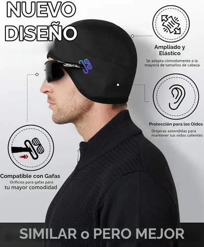 Vista 5 de Hikenture Skull Cap Helmet Liner with Glasses Holes, Winter Cycling Cap Negro