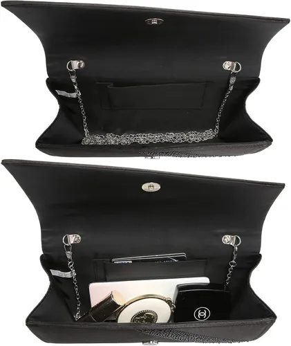 Vista 5 de Dasein Bolso de noche de satén con diamantes de imitación para mujer, bolso brillante con purpurina brillante para fiesta, boda, cóctel, baile