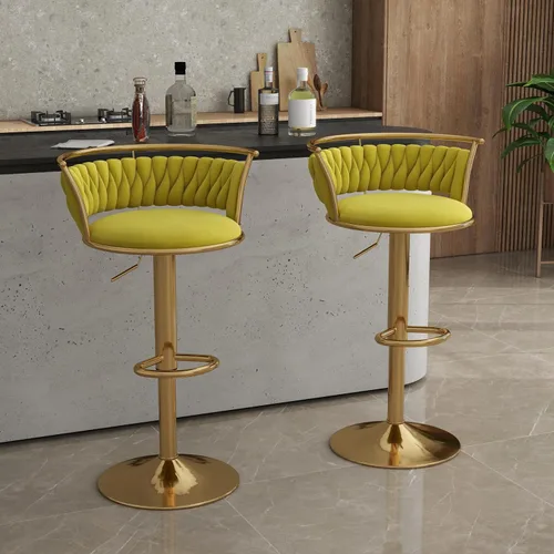 Vista 33 de Juego de 2 taburetes de bar giratorios de 360°, silla de bar de terciopelo ajustable a altura de mostrador moderna, taburete de metal plateado