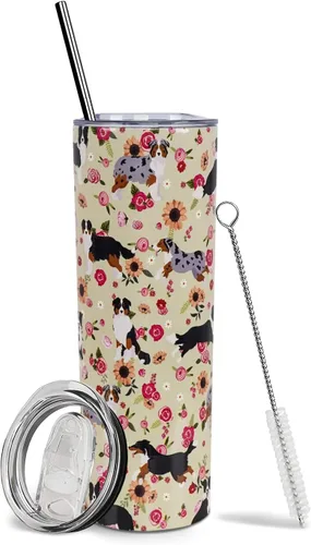 Vista 51 de Dachshund - Vaso de viaje aislado de acero inoxidable de 20 onzas con asa y pajilla, regalo para mujer, para el Día de la Madre, a prueba de fugas