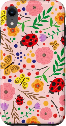 Vista 24 de iPhone 16 Cute Ladybugs Flowers Pink Pattern Bouquet Lover Cell Phone Case