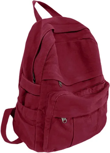 Vista 10 de Mochila de lona para mujer, mochila estética retro, mochila básica para estudiantes de secundaria/universidad, bolsa de viaje para laptop, Negro