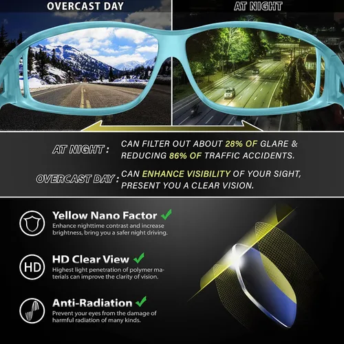 Vista 6 de URUMQI Gafas de conducción de visión nocturna para hombres y mujeres, lentes polarizados antirreflejos, lentes de alta definición amarillas